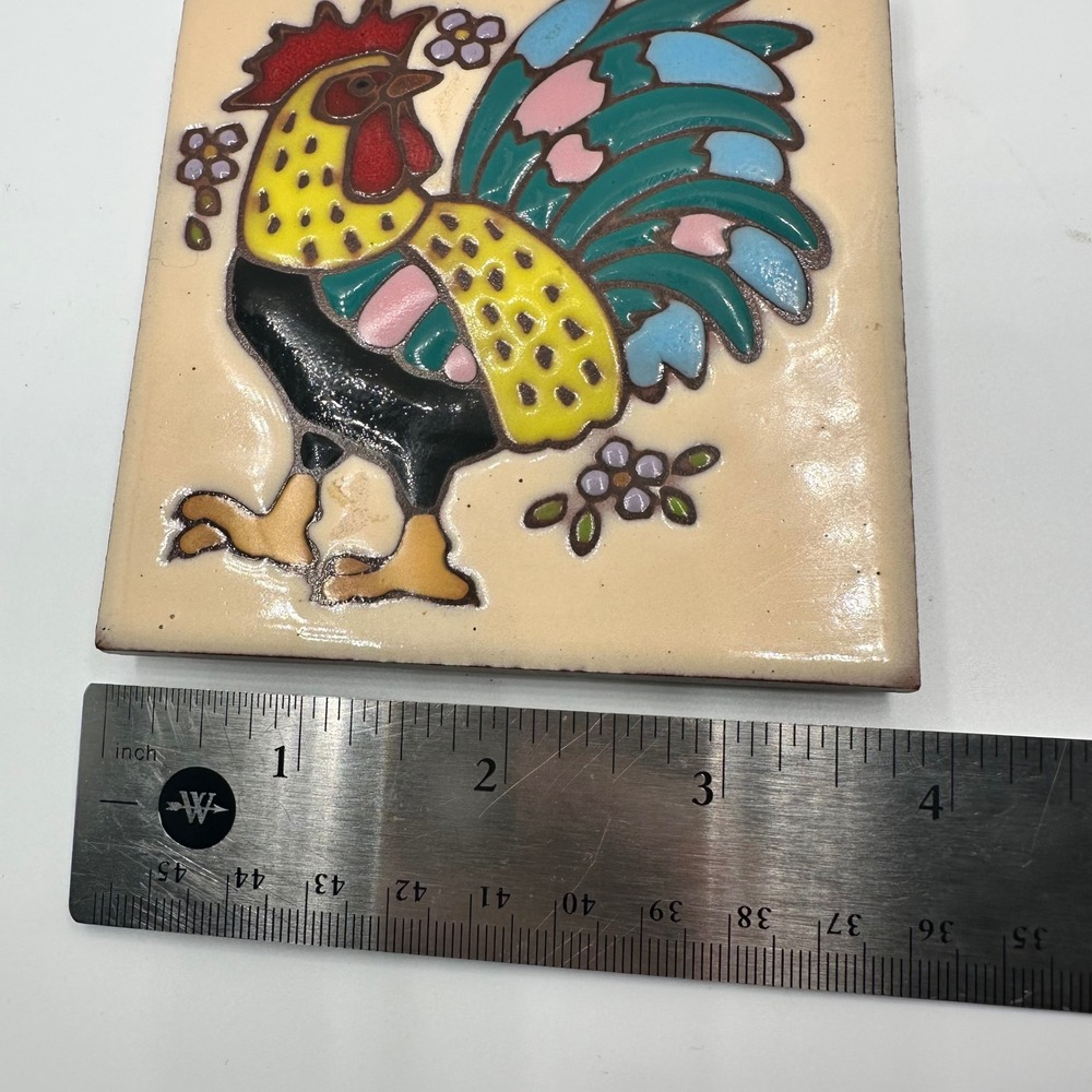 Earthtones Rooster Art Tile Trivet 1999 Handcrafted Tucson AZ 4x4 Item 2074A - Picture 5 of 6